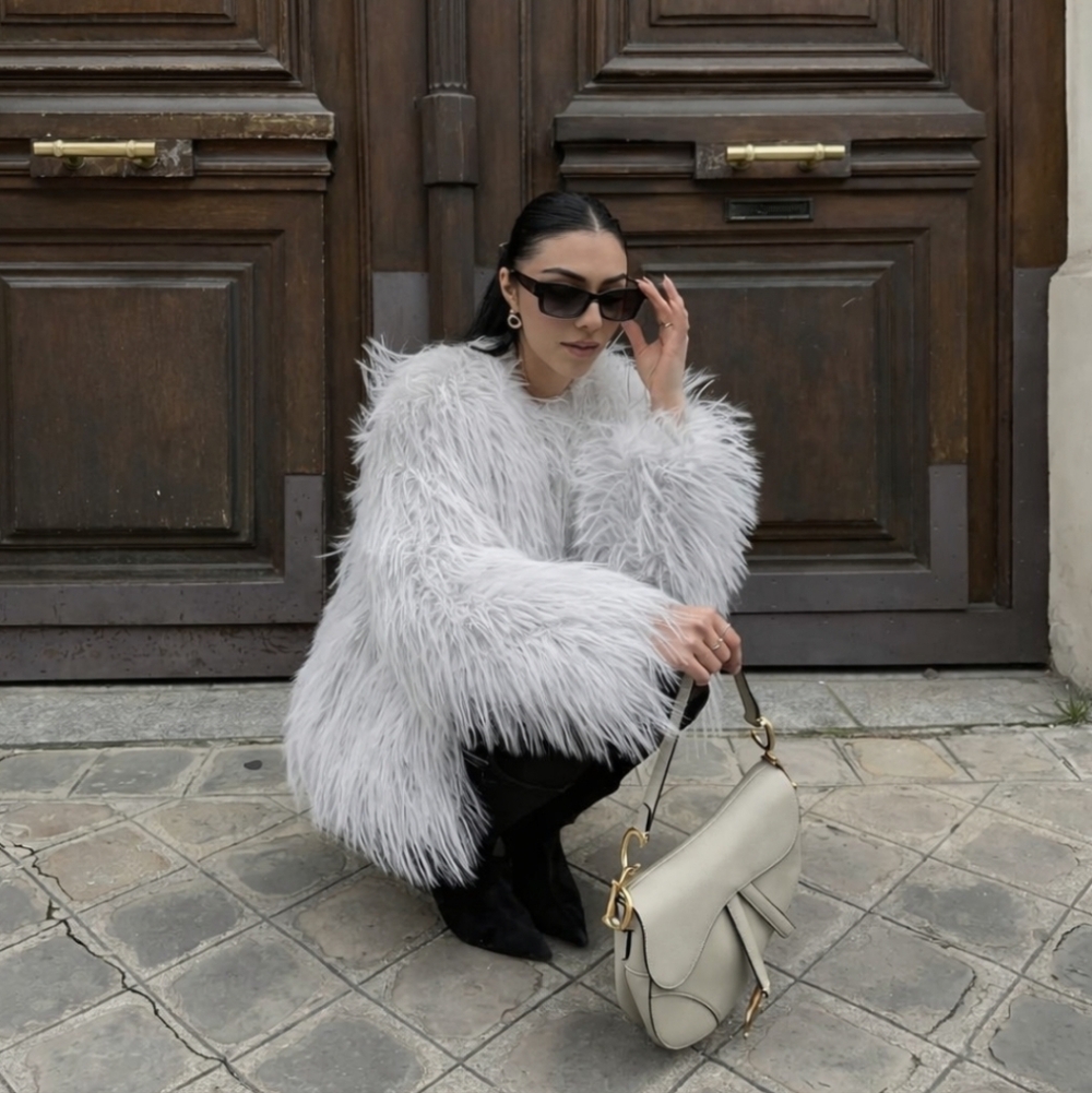 ZARA FAUX FUR GREY COAT SIZE S - Picture 3 of 16